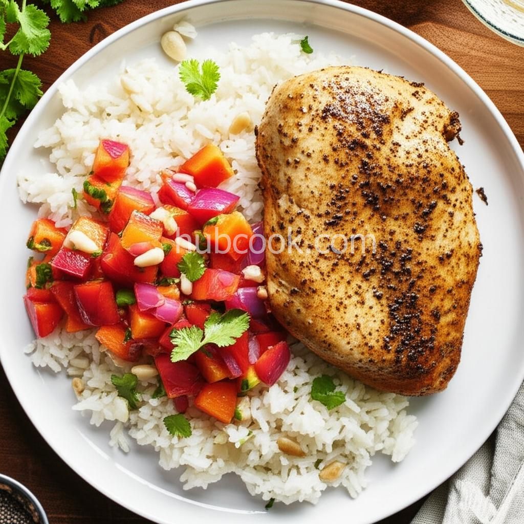 Chicken Breasts with Plum Salsa and Basmati Rice