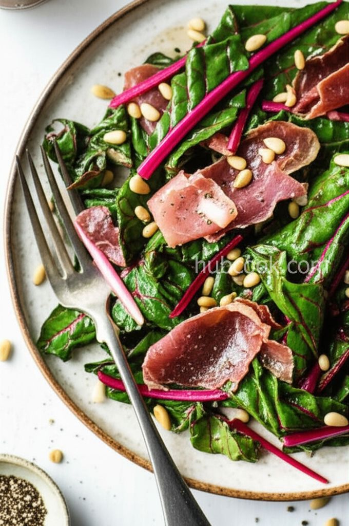 Red Swiss Chard with Pine Nuts and Prosciutto
