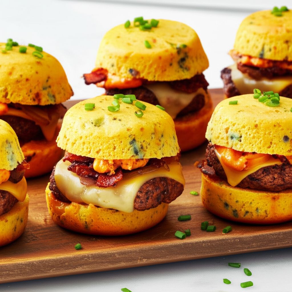 Bacon and Gorgonzola Cornbread Sliders with Chipotle Mayo