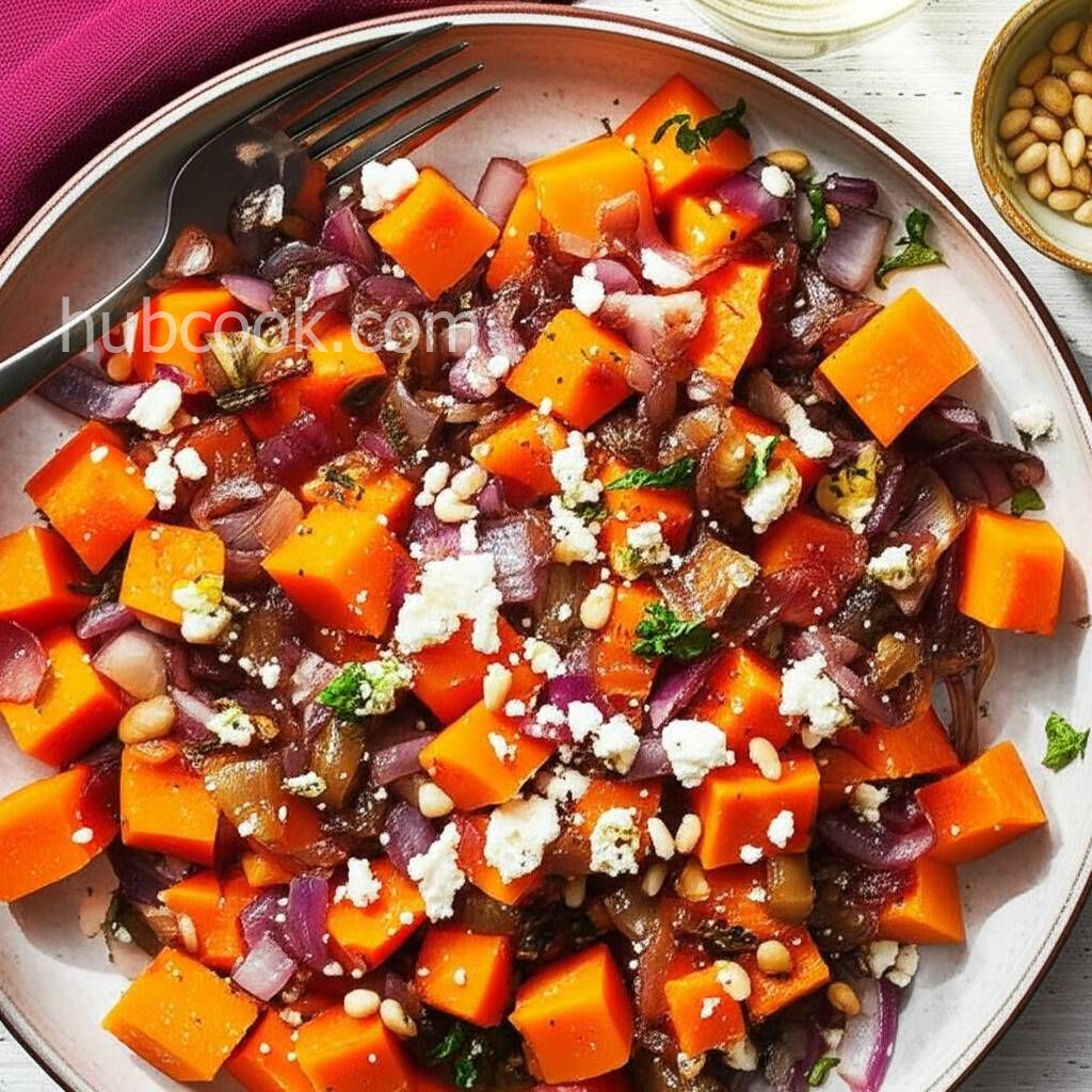 Butternut Squash Salad with Feta Cheese and Caramelized Onions