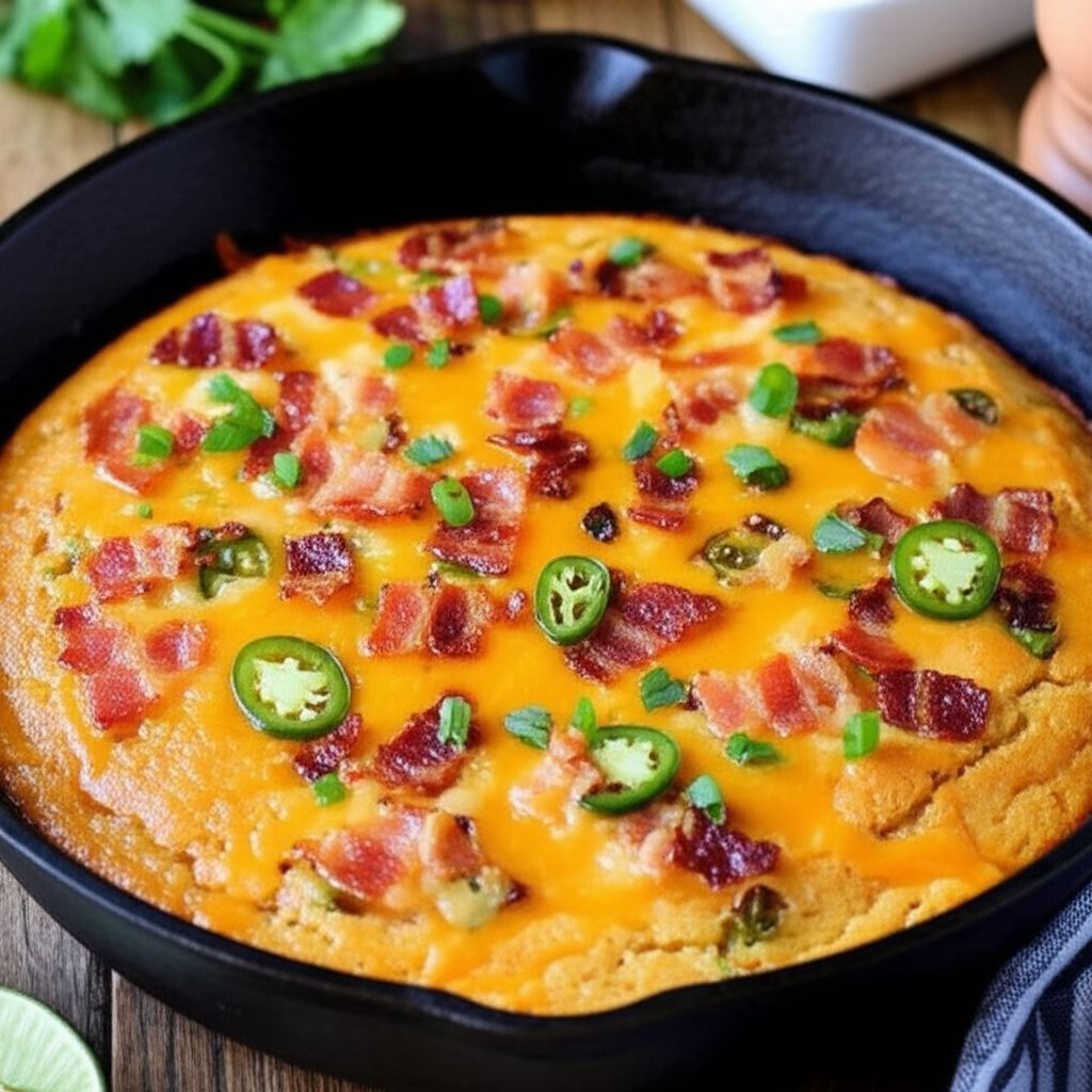 Cheesy Bacon Jalapeno Skillet Cornbread