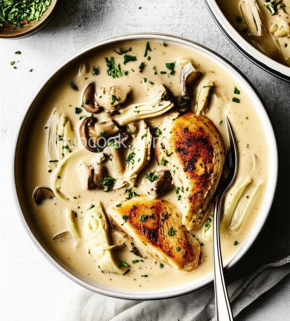 Creamy Chicken Soup with Fennel and Mushrooms