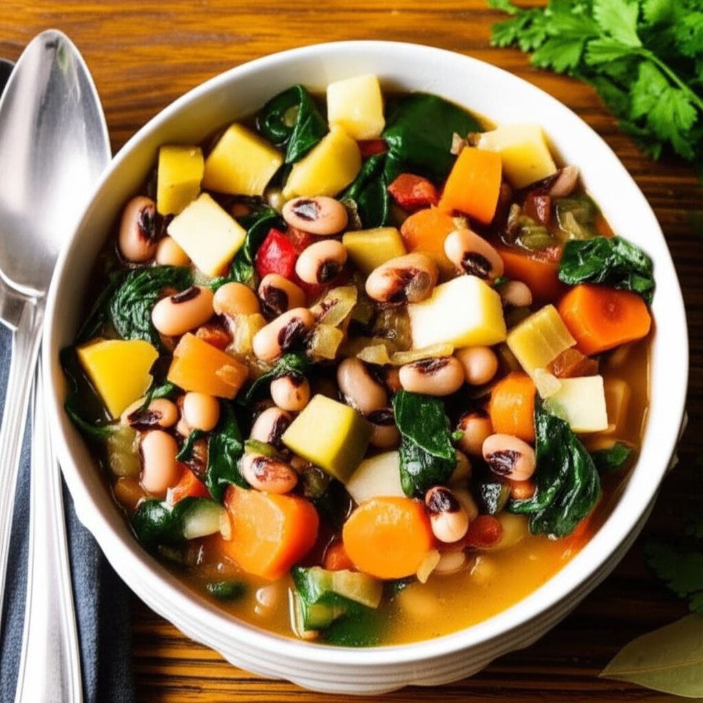 Loaded Black-Eyed Peas, Spinach, and Vegetable Soup