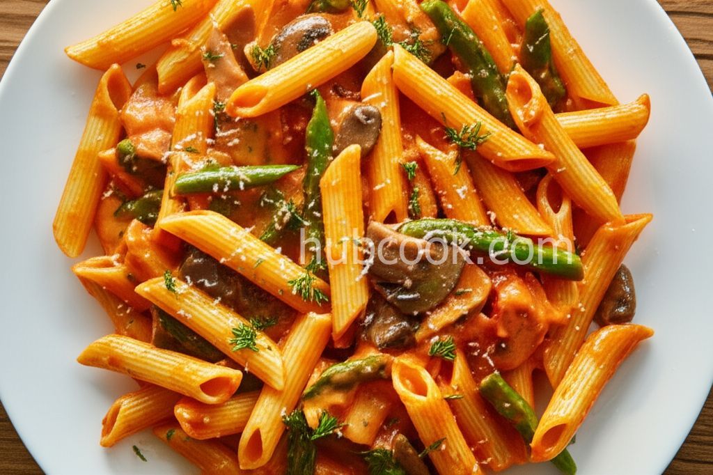Penne with Asparagus and Mushrooms