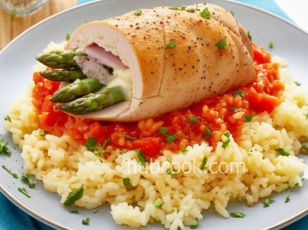 Stuffed Chicken Breasts with Asparagus and Parmesan Rice