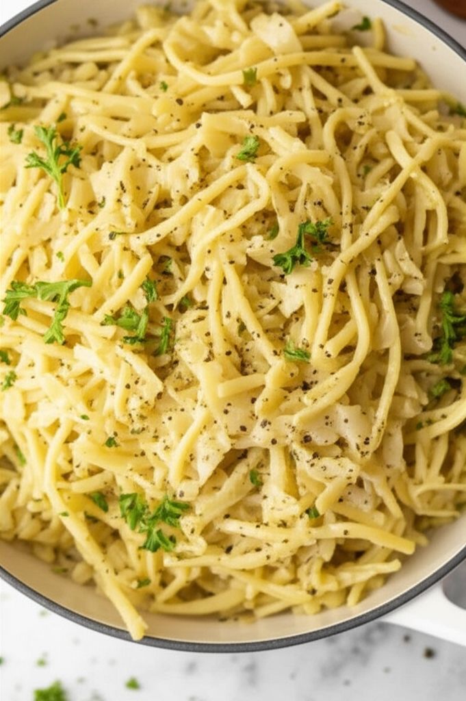 Butter Garlic Cabbage and Kluski Noodles