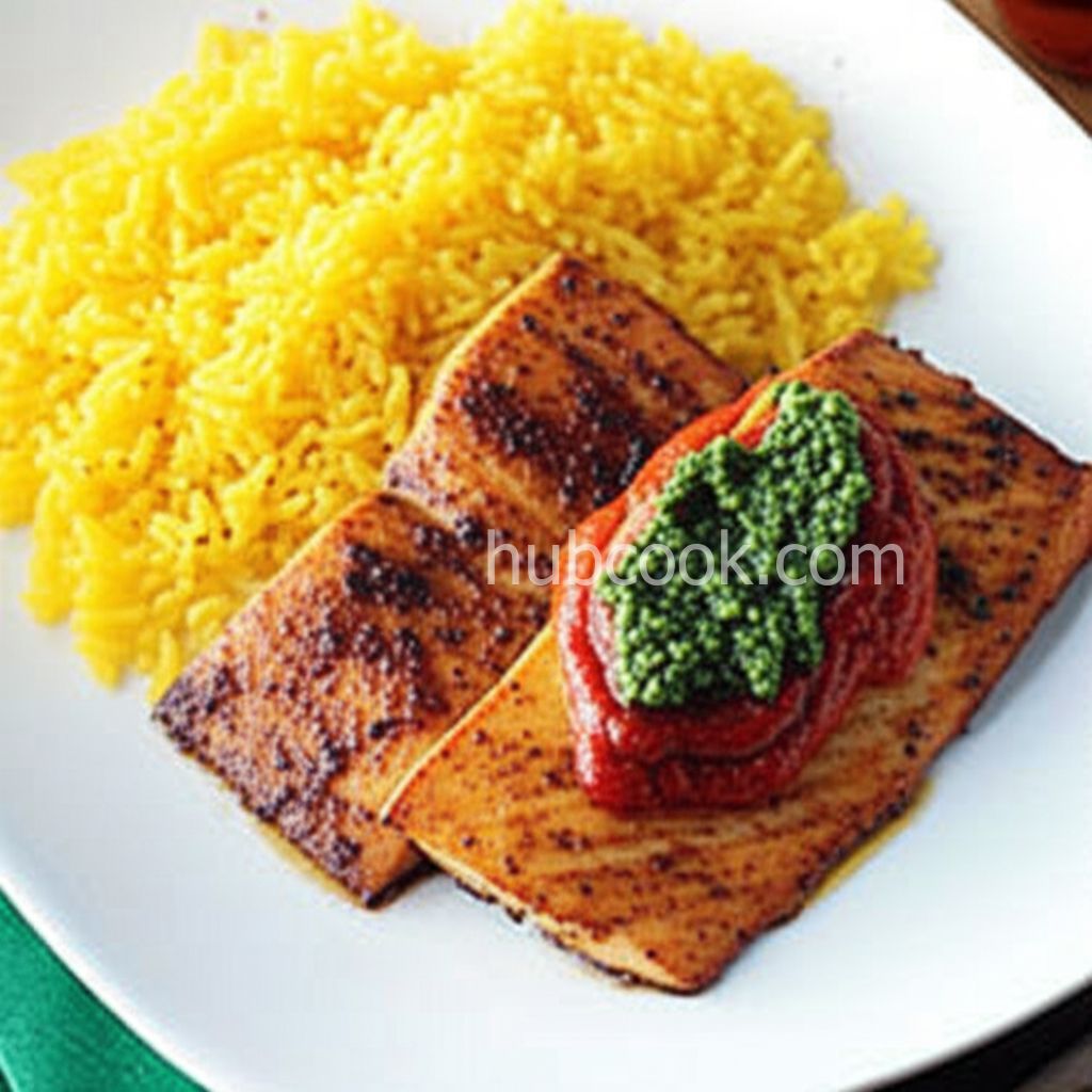 Grilled Mahi Mahi with Roasted Pepper Sauce and Cilantro Pesto
