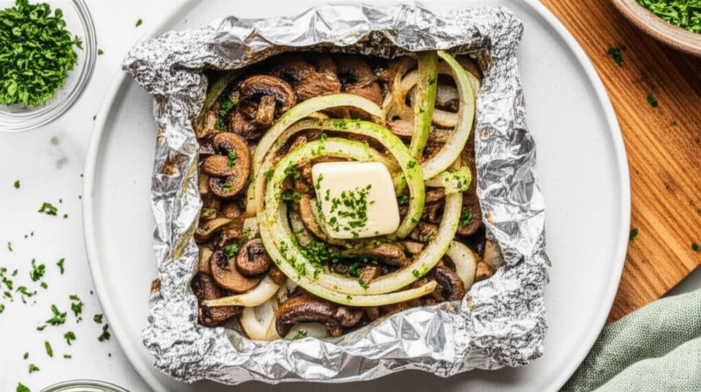 Grilled Mushrooms and Onions in Foil