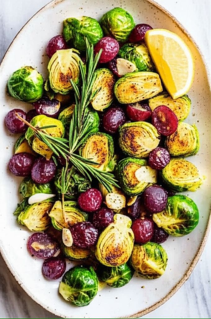 Roasted Brussels Sprouts with Grapes