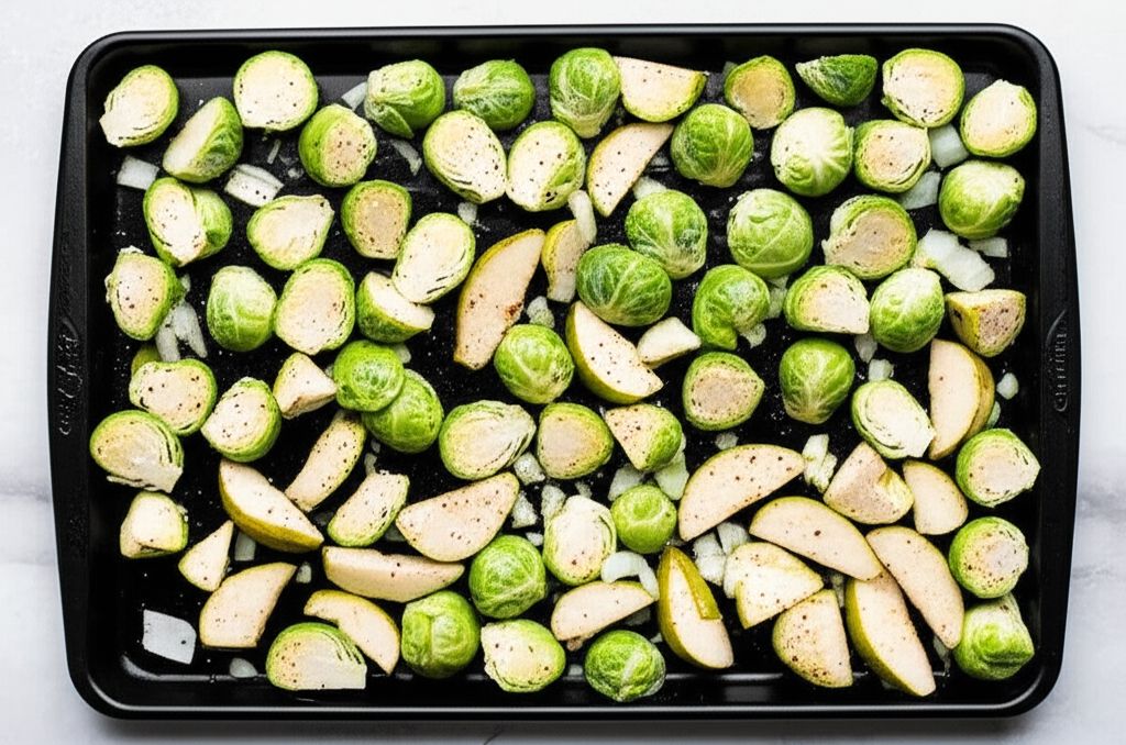 Roasted Brussels Sprouts with Pears
