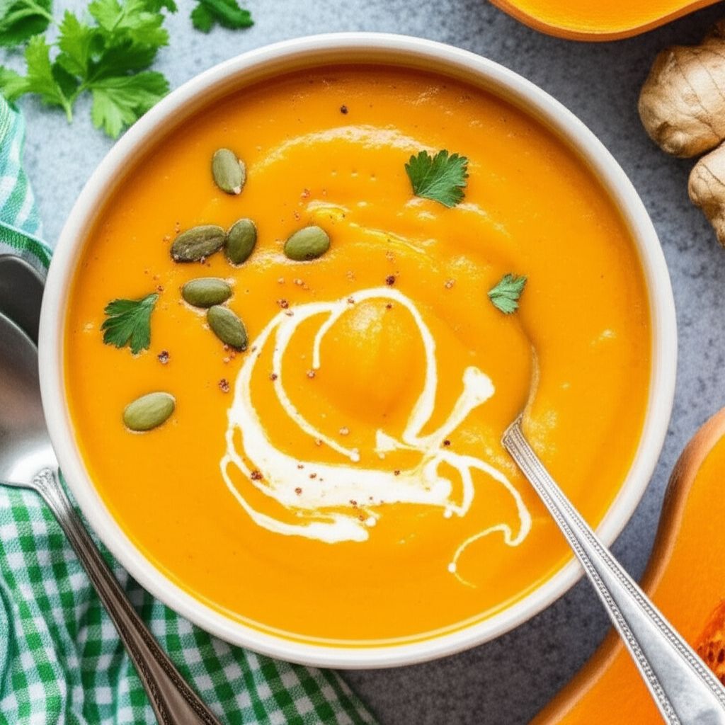 Roasted Butternut Squash Cream Soup with Ginger