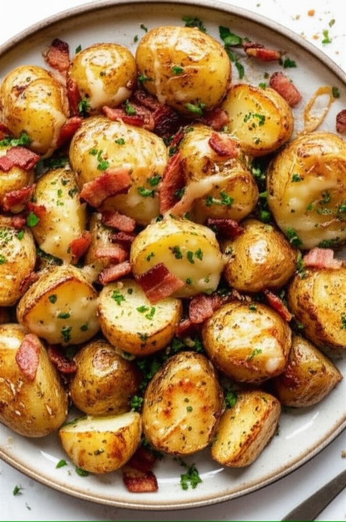 Roasted Potatoes with Bacon, Cheese, and Parsley