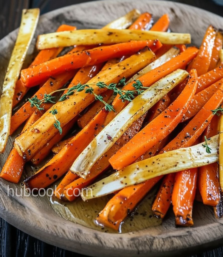 Roasted Sweet Potatoes and Vegetables with Thyme and Maple Syrup