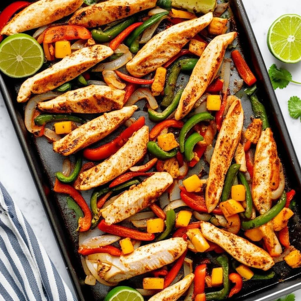 Sheet Pan Chicken Mango Fajitas