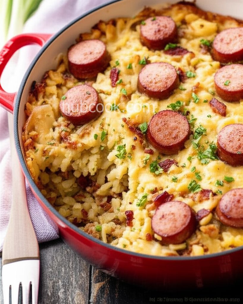Spaetzle, Sauerkraut, and Sausage Casserole