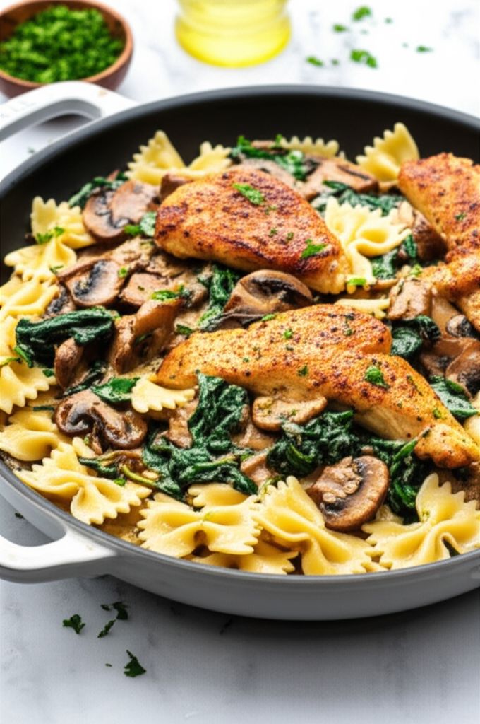 Creamy Chicken, Mushroom, and Spinach Pasta