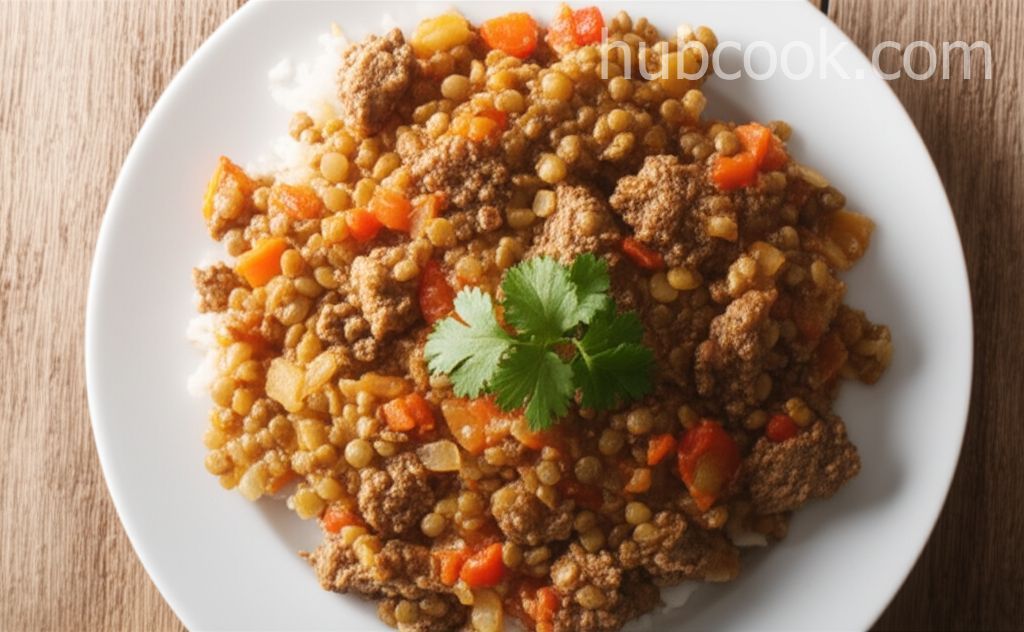 Lentils with Ground Beef and Rice