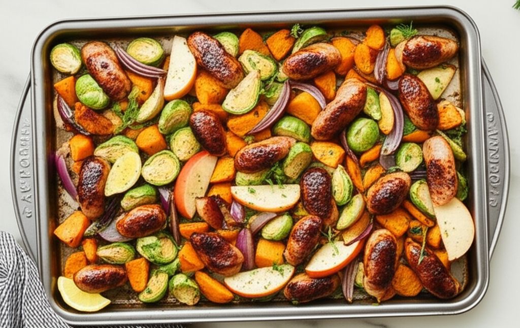 Sheet Pan Smoked Sausage, Apple, and Root Veggie Dinner