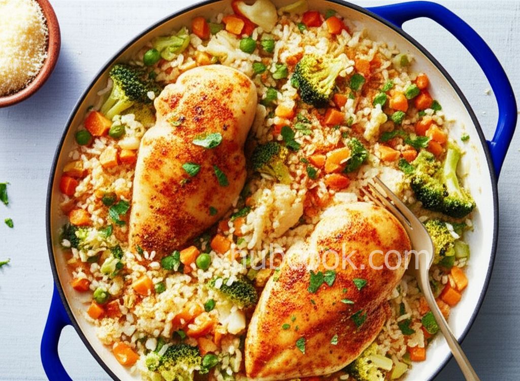 Garlic Chicken, Vegetable and Rice Skillet