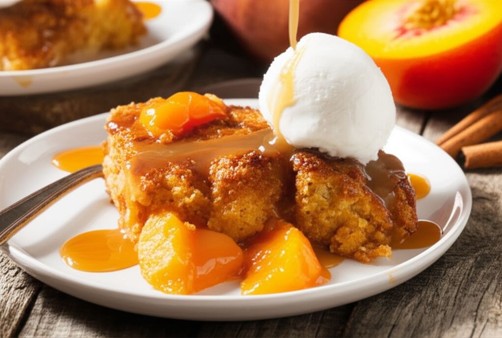 Peachy Bread Pudding with Caramel Sauce