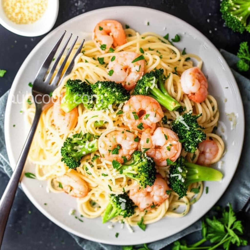 Angel Hair Pasta with Garlic Shrimp and Broccoli