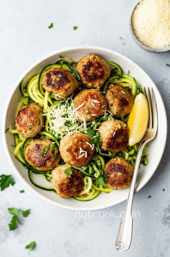 Garlic Butter Zoodles with Chicken Meatballs