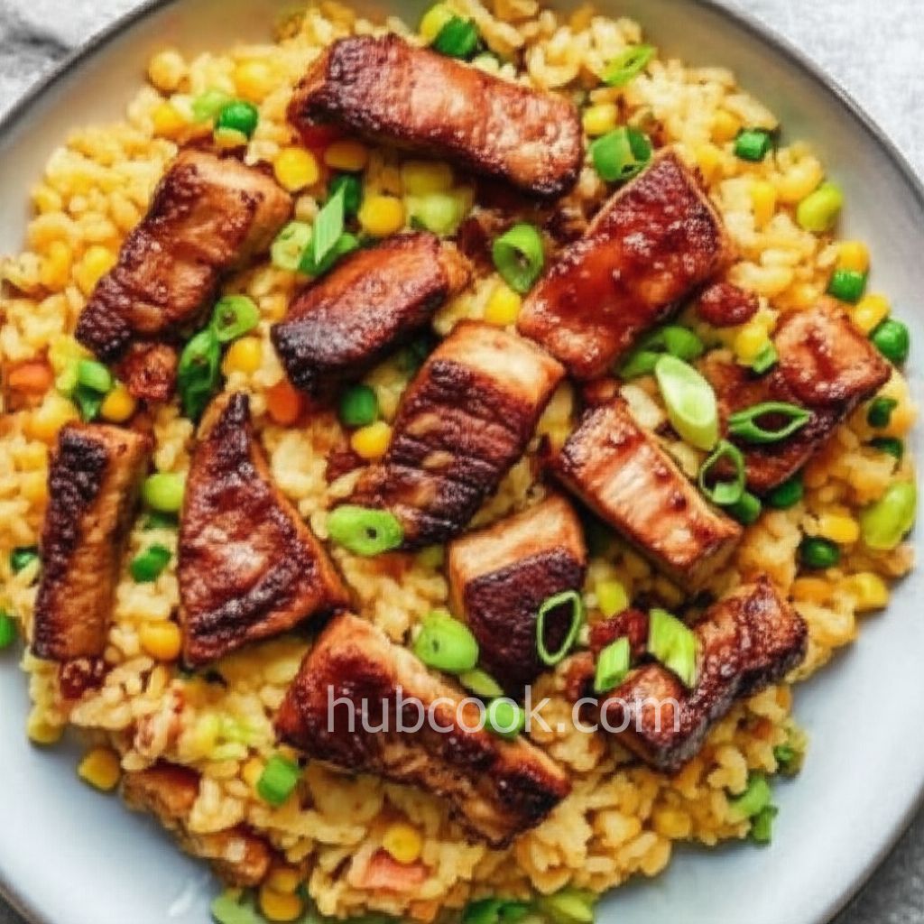 Pork With Fried Rice and Vegetable Casserole