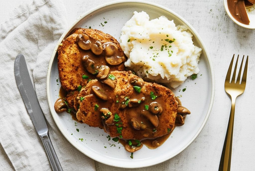 Jan's Peppered Pork Chops With Mushrooms and Herb Sherry Sauce