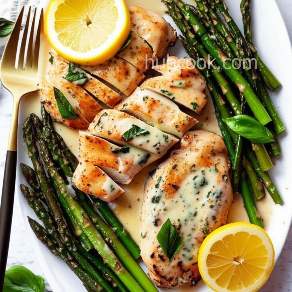 One Pan Chicken Breast and Asparagus in Lemon Cream Sauce