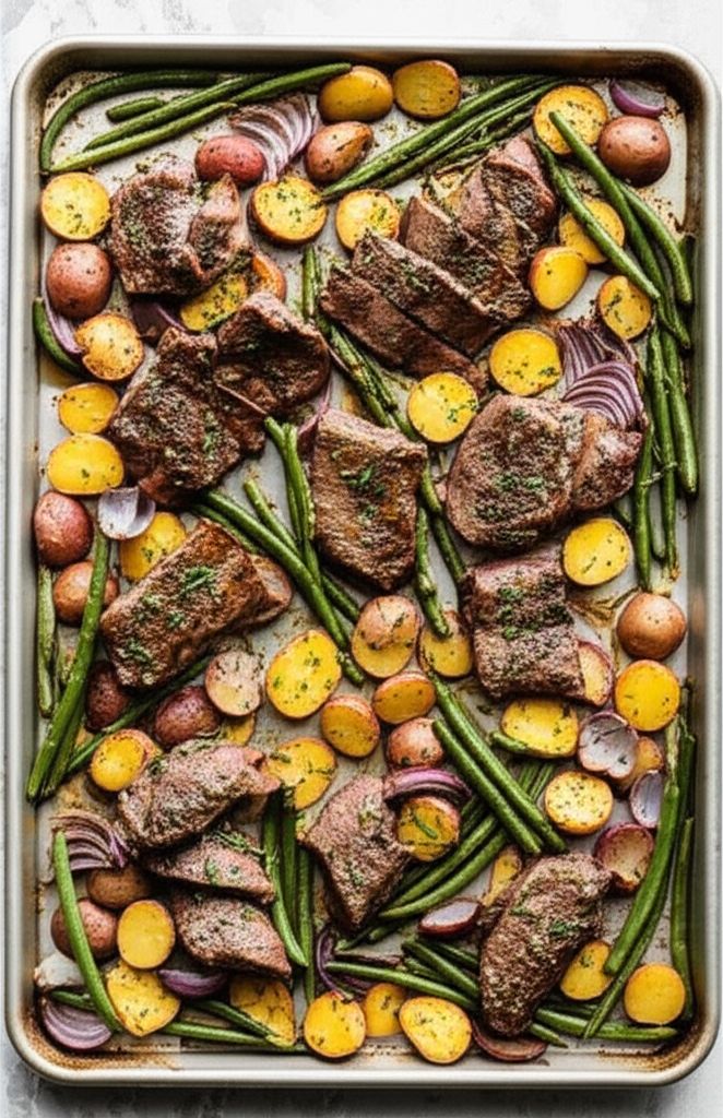 Sheet Pan Garlic Butter Steak Bites with Veggies