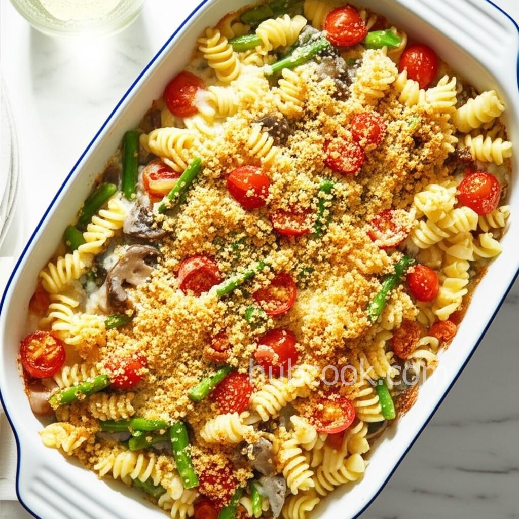 Baked Asparagus and Mushroom Pasta
