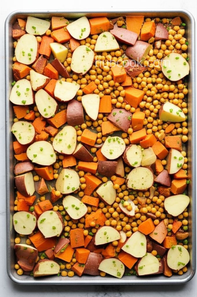 Vegetarian Sheet Pan Dinner with Chickpeas and Veggies