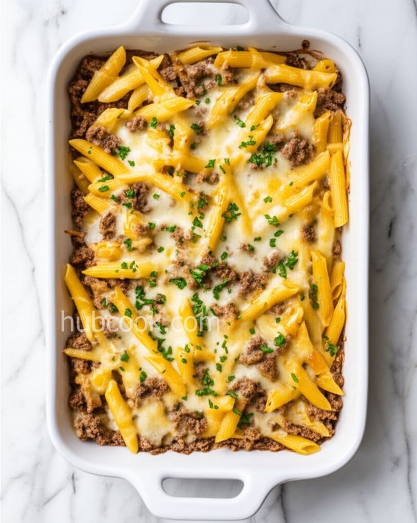Baked Pasta with Sausage and Baby Portobello Mushroom White Sauce