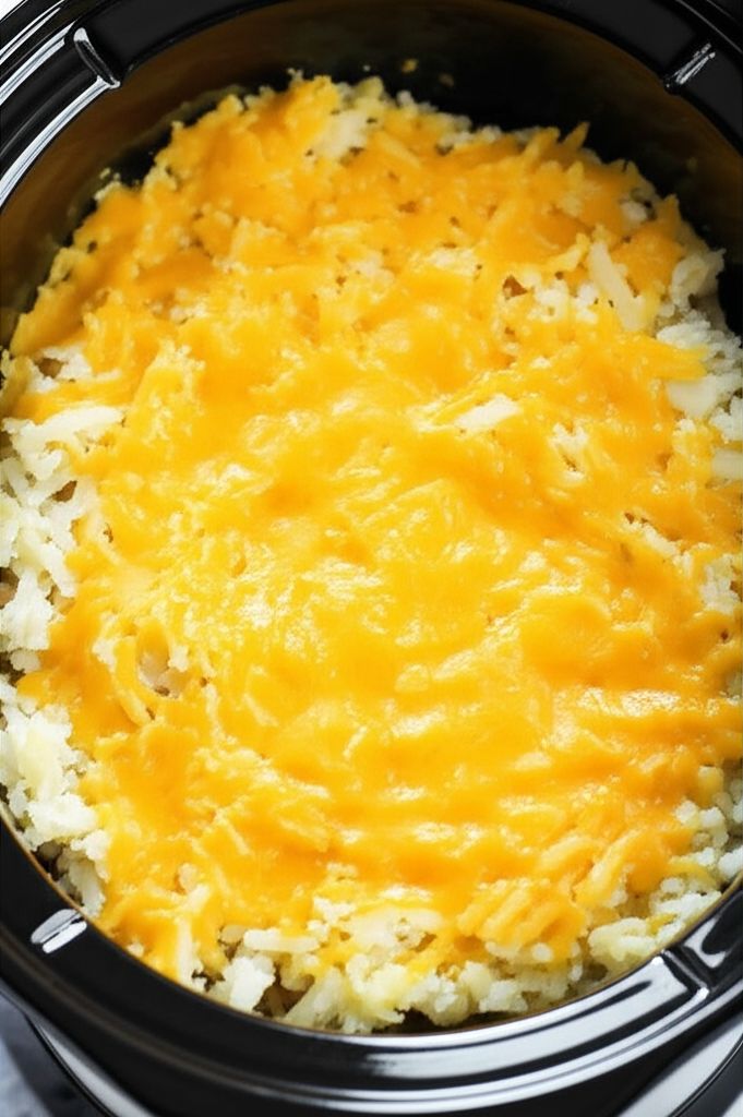 Slow Cooker Cheesy Hash Brown Potatoes