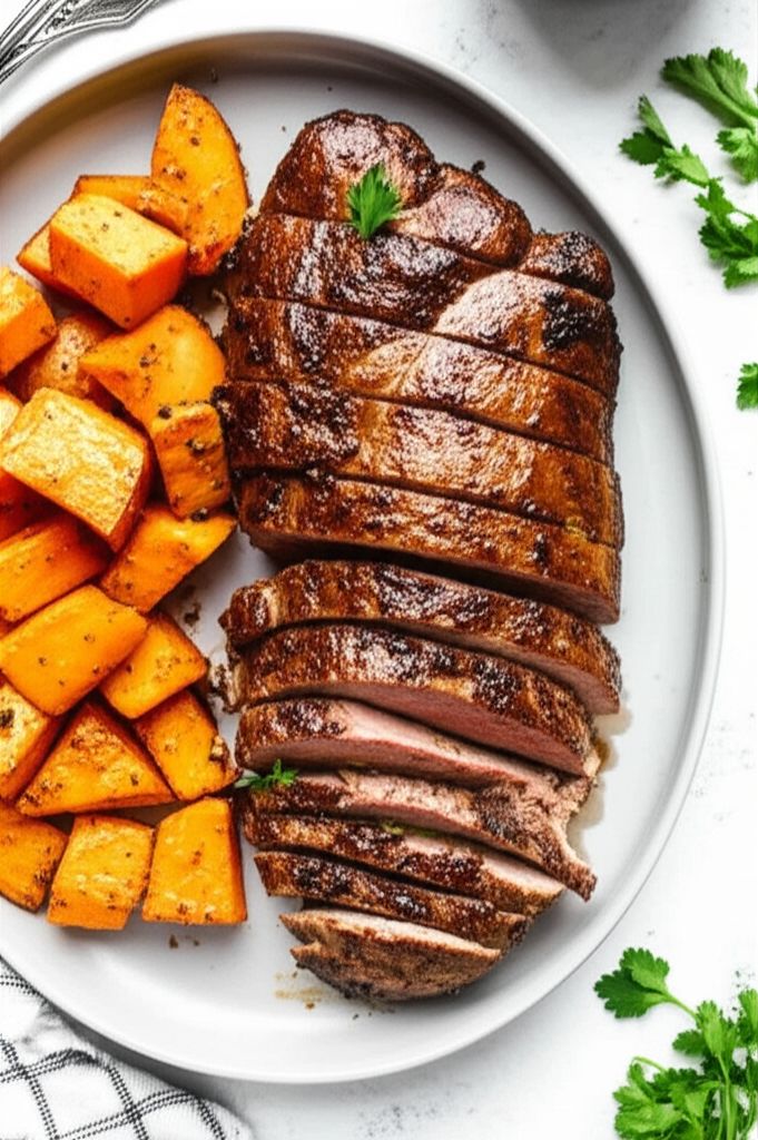 Air Fryer Pork Tenderloin with Sweet Potatoes