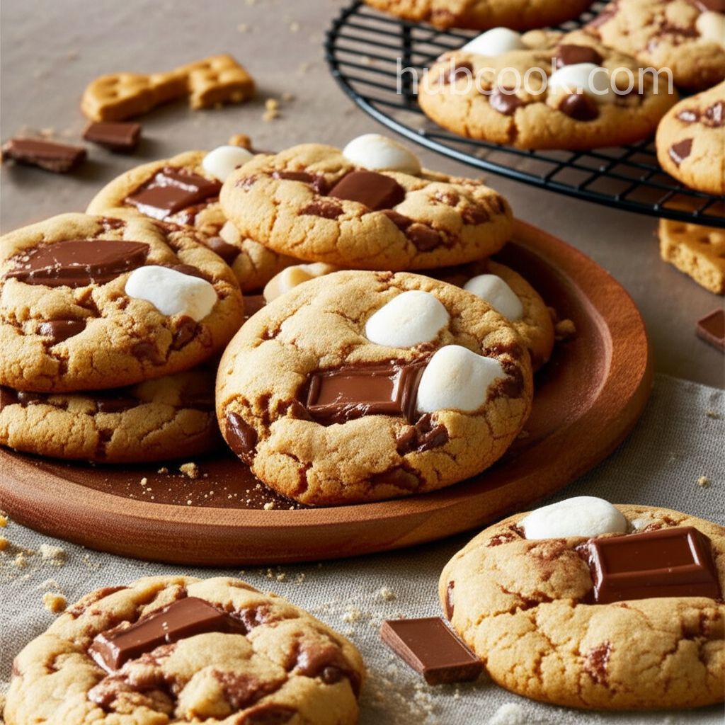 Chocolate S'mores Cookies with Graham Crackers