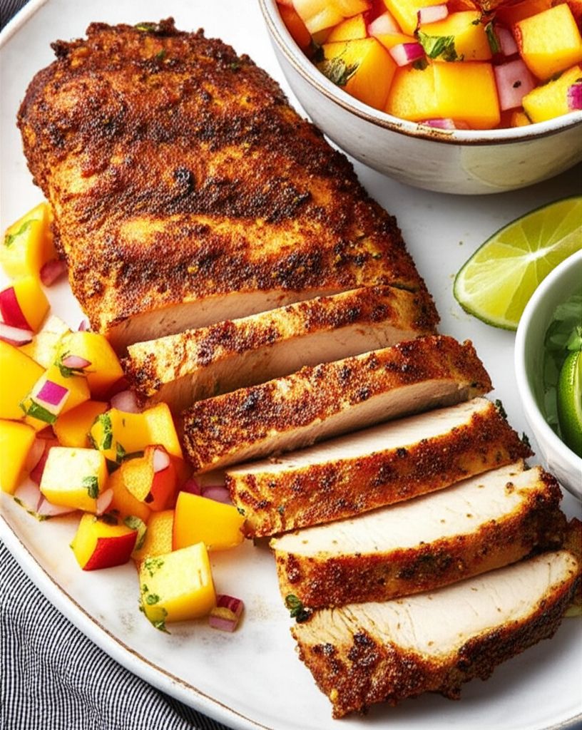 Grilled Caribbean-Spiced Pork Tenderloin with Peach Salsa